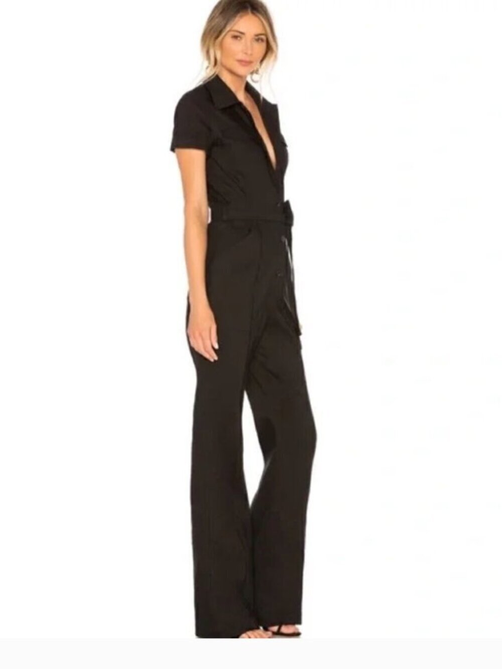 A.L.C. Rivington Button Down Bootcut Black Short Sleeve Boiler Jumpsuit 0/XS - Picture 3 of 8